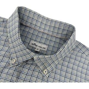 Peter Millar Button Down Shirt Men's XL Blue Check Long Sleeve Stretch Casual